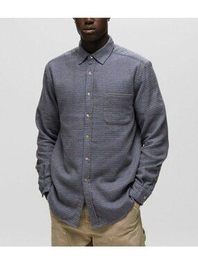 PORTUGUESE FLANNEL pied poule button up shirt in blue size XL
